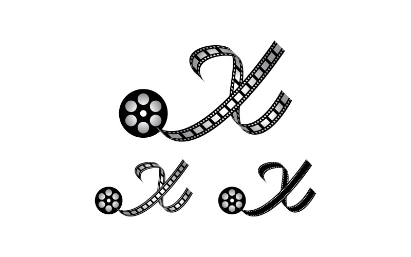 Letra X feita de tira de filme, logotipo para fotografia de mídia, videografia, produção de canal no Youtube