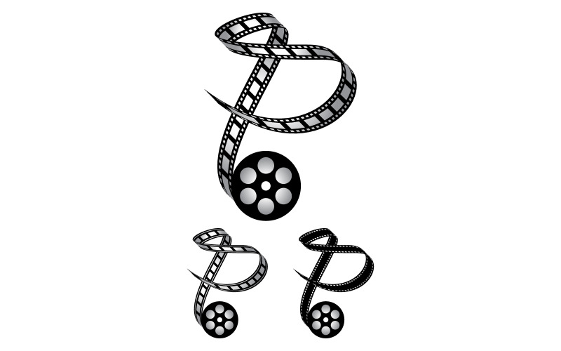 Letter P gemaakt van filmstrip, logo voor mediafotografie videografie YouTube-kanaalproductie