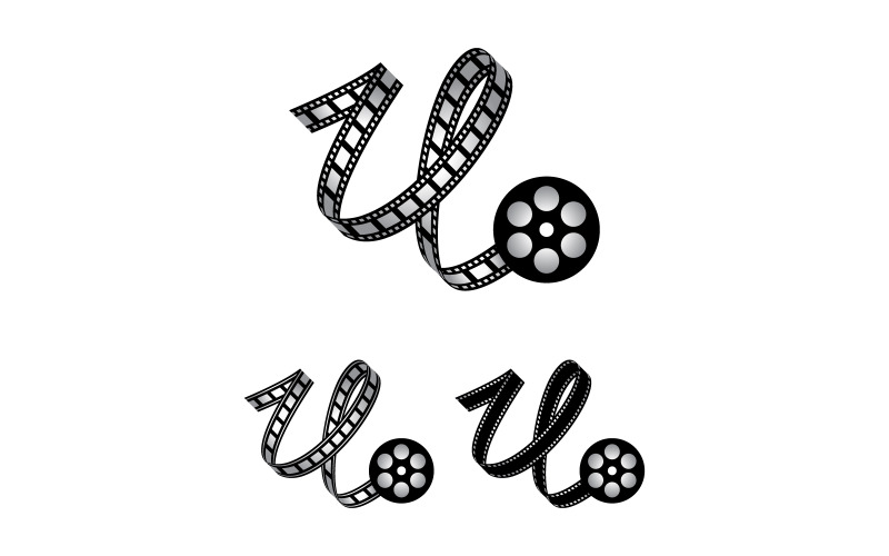 Letter U gemaakt van filmstrip, logo voor mediafotografie videografie YouTube-kanaalproductie