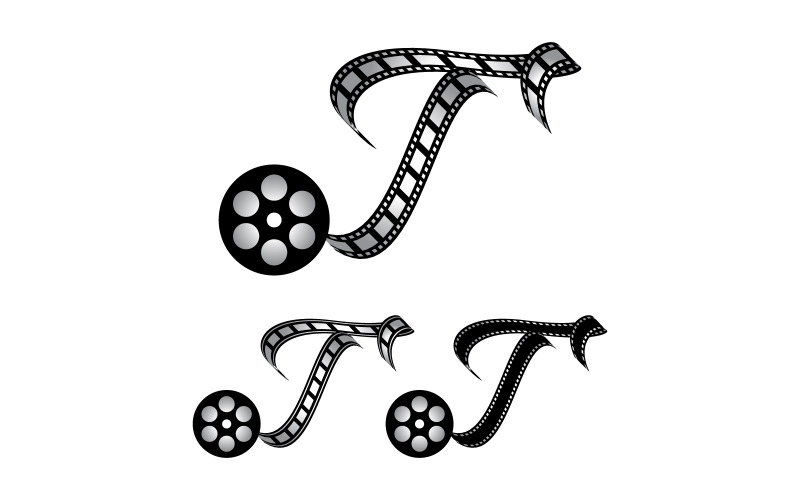 Litera T wykonana z taśmy filmowej, logo dla fotografii medialnej Videography Produkcja kanału Youtube