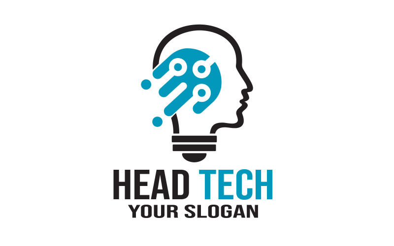 Logotipo Head Tech, vetor de conceito, modelo de tecnologia