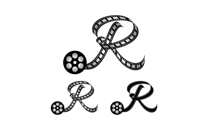 Písmeno R vyrobené z filmového pásu, logo pro mediální fotografii a videonahrávku produkce kanálu na youtube