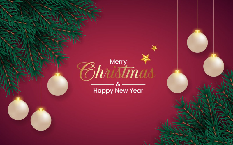 Çam dalı ve top ile kırmızı renkli arka planda vektör Noel arka plan dekorasyonu