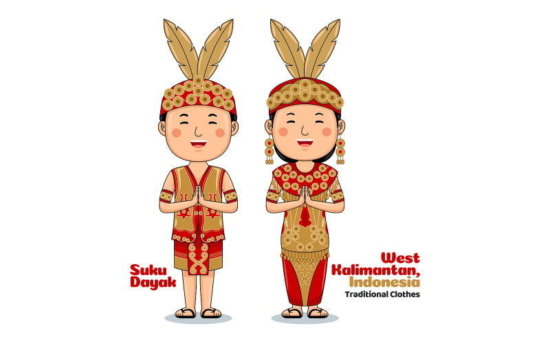 Pareja vistiendo ropas tradicionales saludos bienvenidos a Kalimantan Occidental