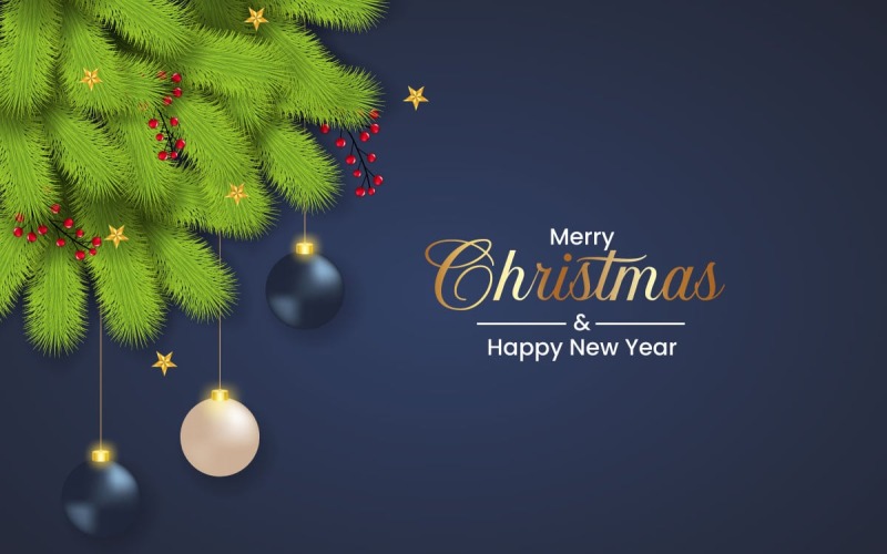 Decoración de fondo de Navidad vectorial sobre fondo azul con rama de pino y bola