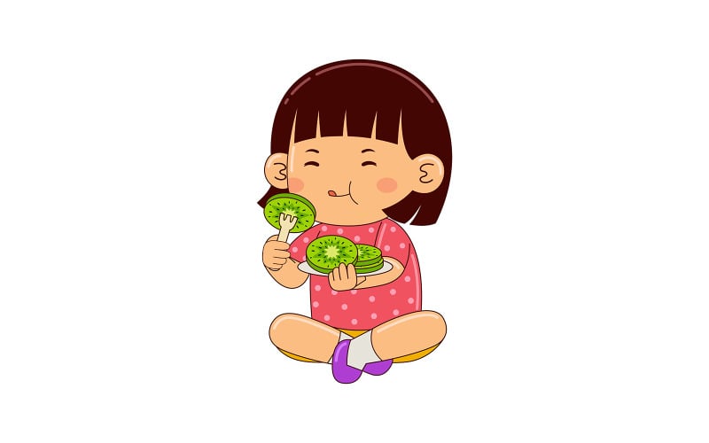 dívka děti jíst kiwi vektor