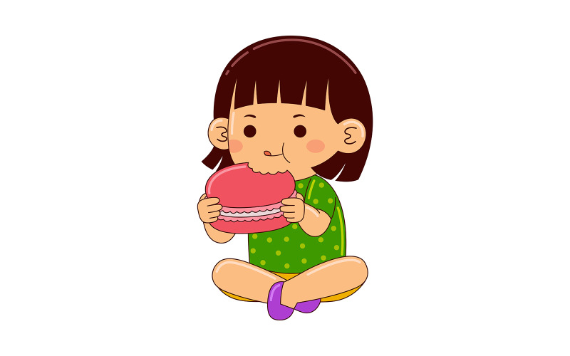 flicka barn äter macaroon vektor