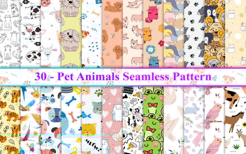 宠物动物无缝图案，动物无缝图案，动物图案