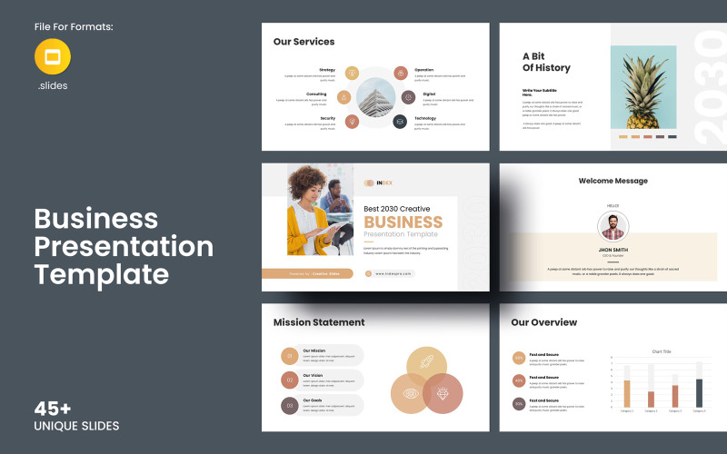 Layout der Google Slides-Vorlage für Unternehmen