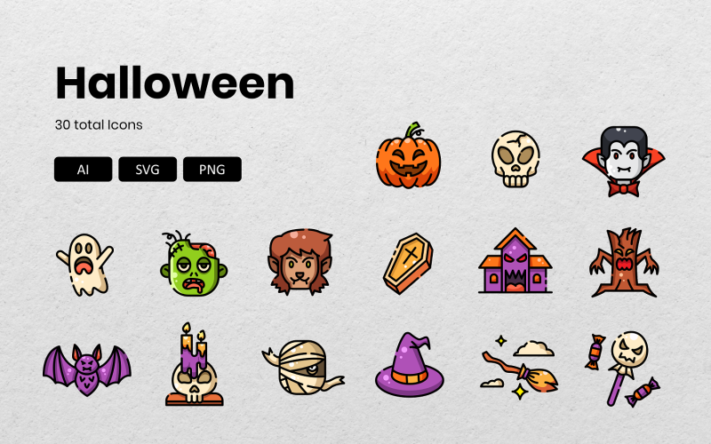 30 Halloween vektorových ikon