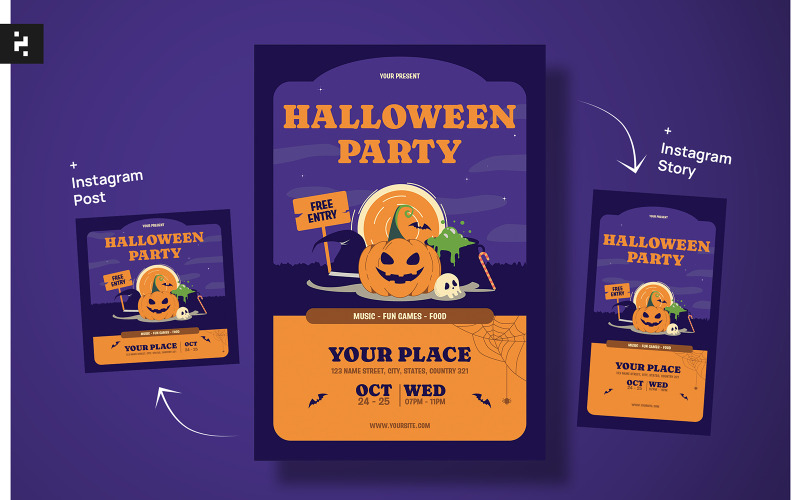 Modèle de pack de flyers pour la fête d'Halloween