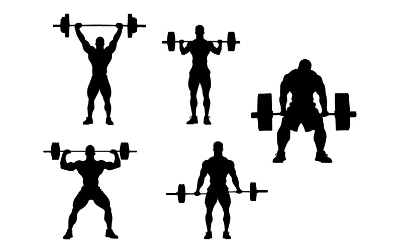 Siluetas de tipo de actividad deportiva de levantamiento de pesas, levantamiento de pesas, silueta de levantador de pesas aislada