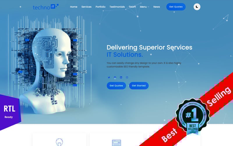 Technoit | IT-oplossingen en zakelijke dienstverlening Multifunctioneel responsief websitesjabloon