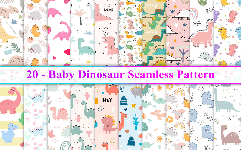 Padrão sem emenda de dinossauro bebê, padrão sem emenda de dinossauro, padrão de dinossauro