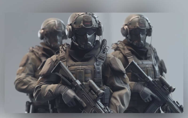Personal militar fuertemente armado listo para la batalla 23