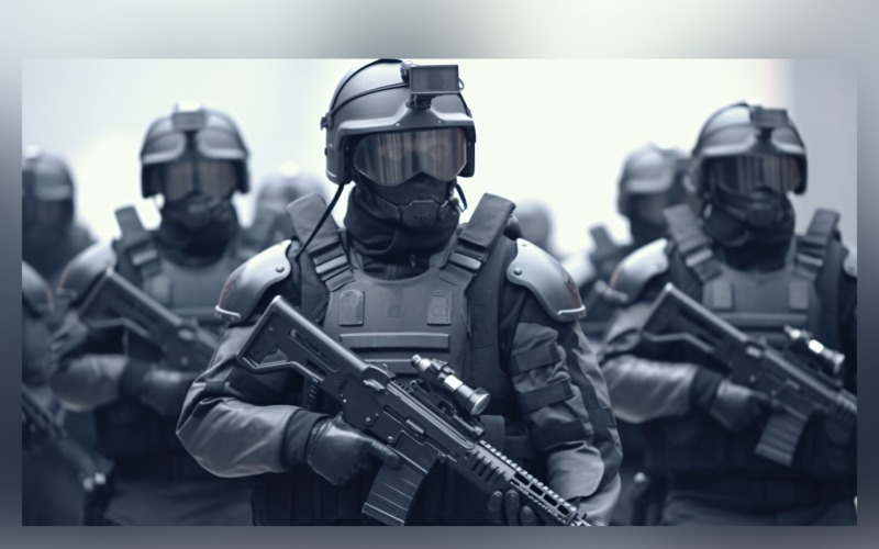 Personnel militaire lourdement armé prêt au combat 53