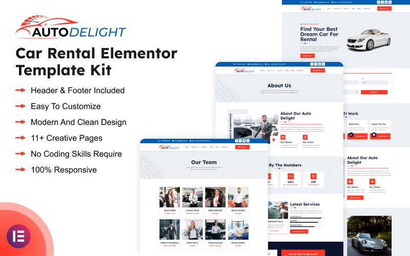Auto Delight - Kit de modelo Elementor para aluguel de carro