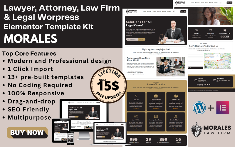 Morales - Cabinet d'avocats, avocats, avocats, consultants et plaidoyer Kit de modèles Wordpress Elementor