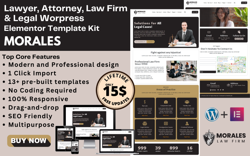 Morales - 律师事务所、律师、律师、顾问和宣传 Wordpress Elementor 模板套件