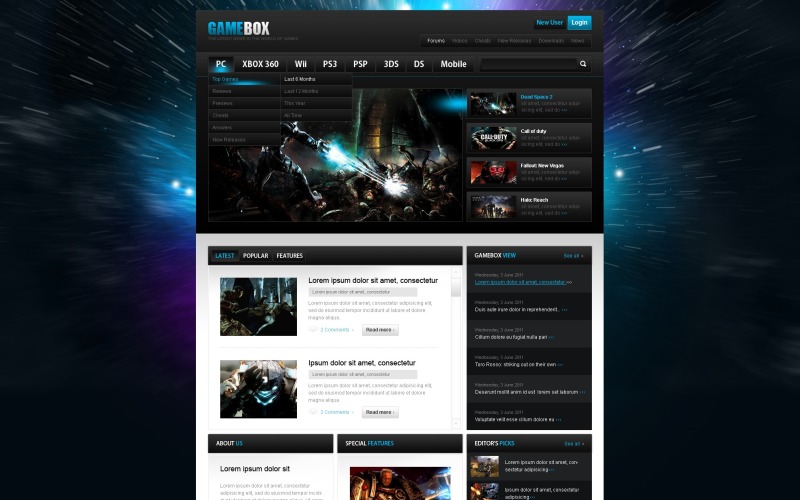 Game Portal PSD Template