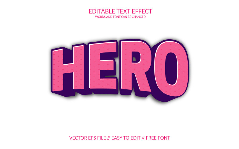 Modelo de design de efeito de texto 3d de vetor editável de herói