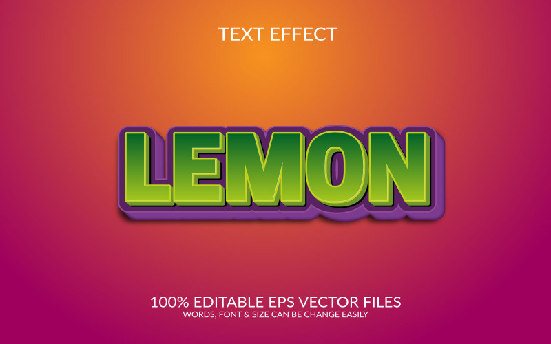 Design de efeito de texto EPS de vetor editável em 3D de limão