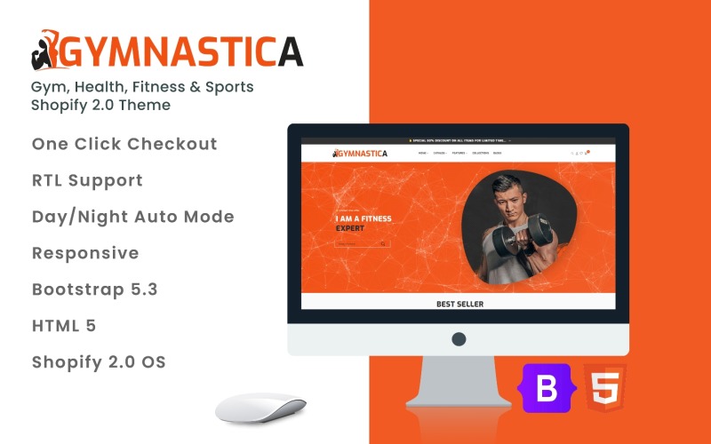 Gymnastica — siłownia, zdrowie, fitness i sport Motyw Shopify 2.0