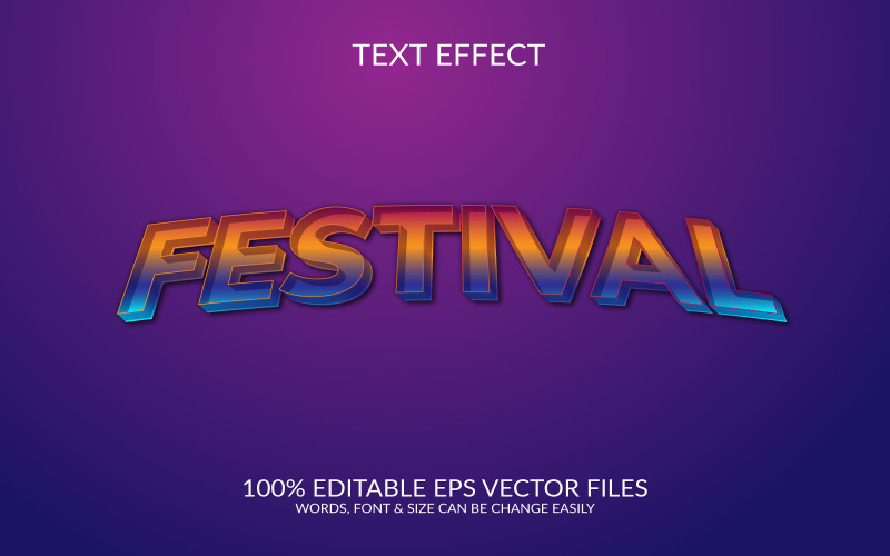Modello di progettazione dell'effetto del testo vettoriale modificabile 3d del Festival
