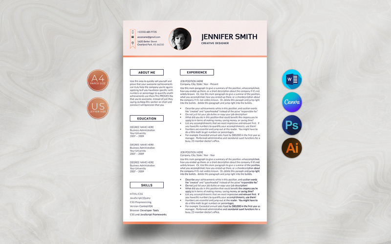 Moderne CV-sjabloon voor creatieve ontwerpers van Canva