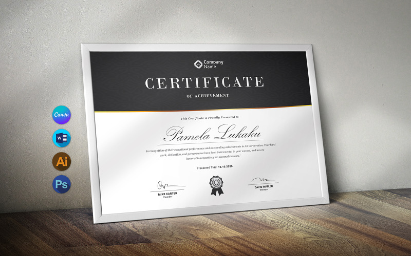 Plantilla de diseño de certificado horizontal moderno en Canva y Word