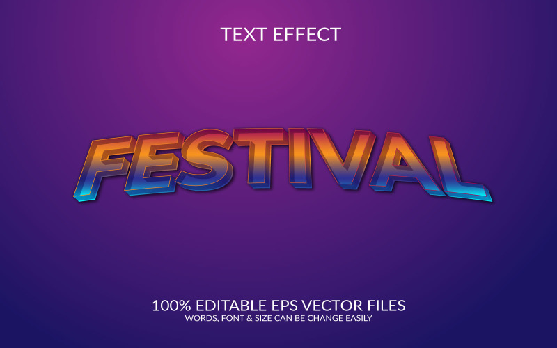 Plantilla de diseño de efecto de texto vectorial editable 3d del festival