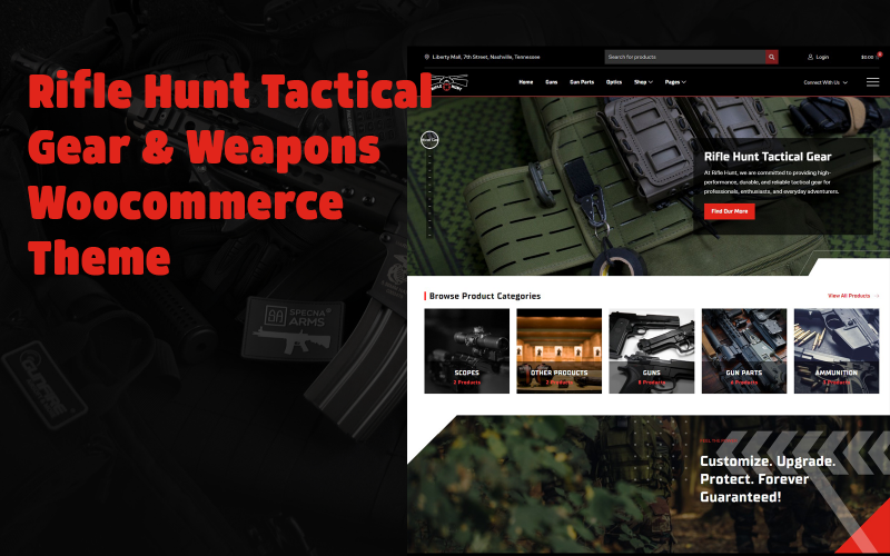 Tema WordPress Woocommerce para loja de armas Rifle Hunt