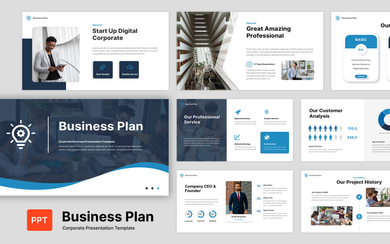 Businessplan multifunctionele presentatie PowerPoint-sjabloon