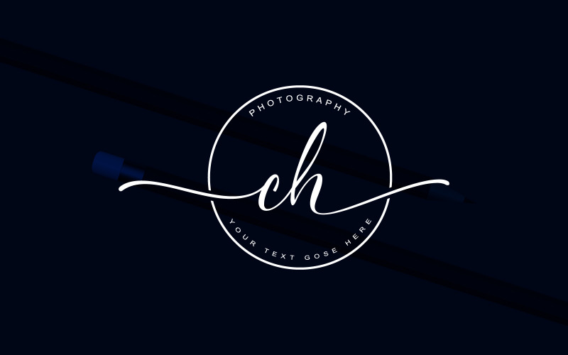 Calligraphy Studio Style CH Letter Logo Design, modello logo aziendale