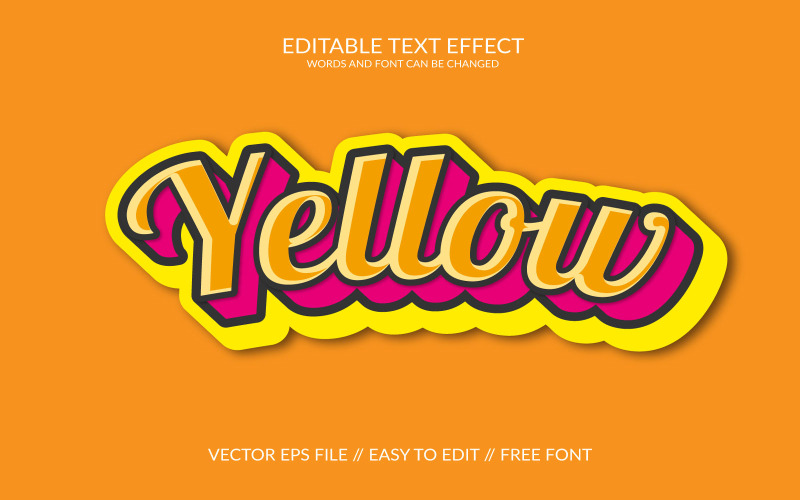 Gul 3D redigerbar texteffektmall designillustration