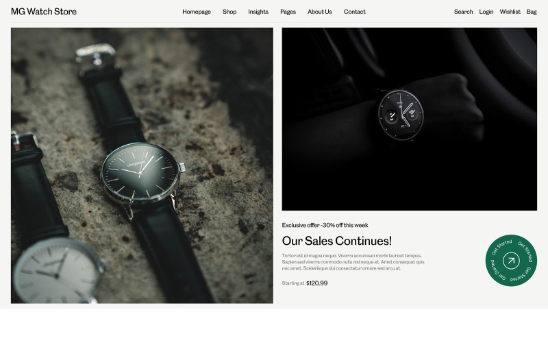 MG Watch Store - Snygg klockbutik HTML-webbplatsmall för e-handel