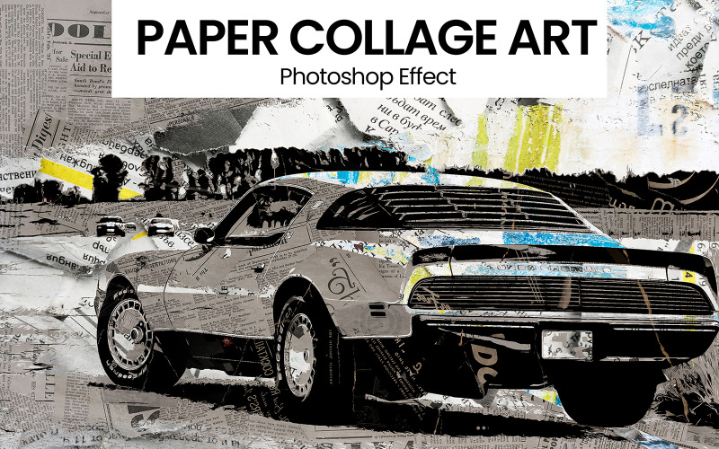 Modelo PSD de efeito de arte de colagem de papel
