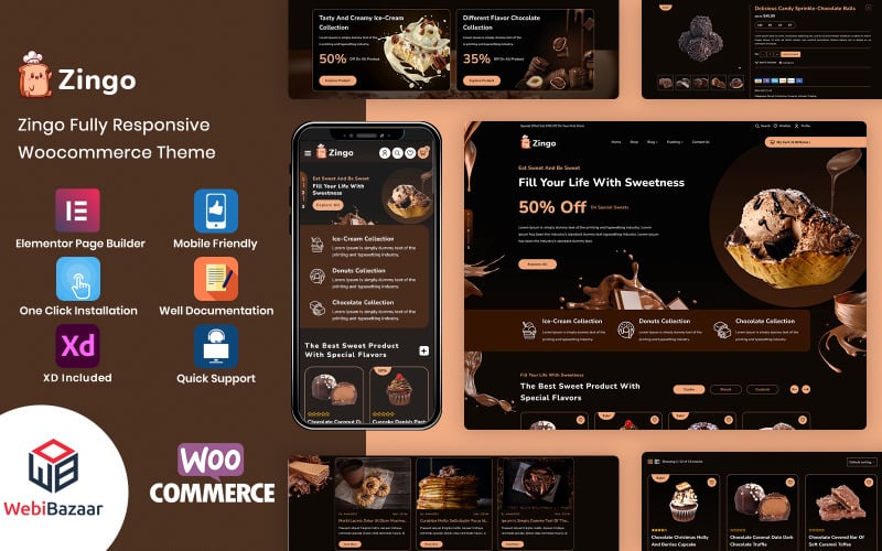 Zingo - Motyw WooCommerce dotyczący ciast, słodyczy i czekolady