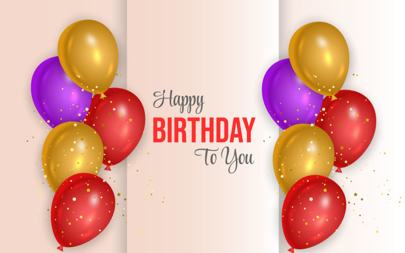 Desejo de aniversário com conjunto de balão rosa roxo e vermelho realista e fundo e texto rosa