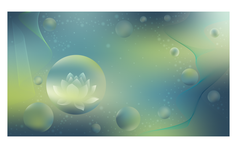Hintergrundbild 14400x8100px in grüner Farbpalette mit Lotus am Himmel