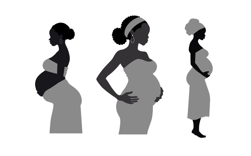 Zwart silhouet van zwangere Afrikaanse vrouw, een zwangere vrouw van Afrika
