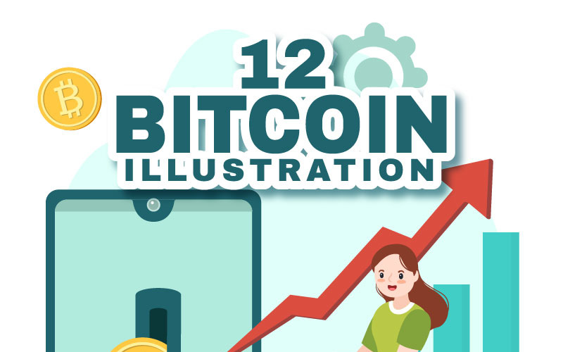 12 Bitcoin Cryptocurrency Coins Illustration
