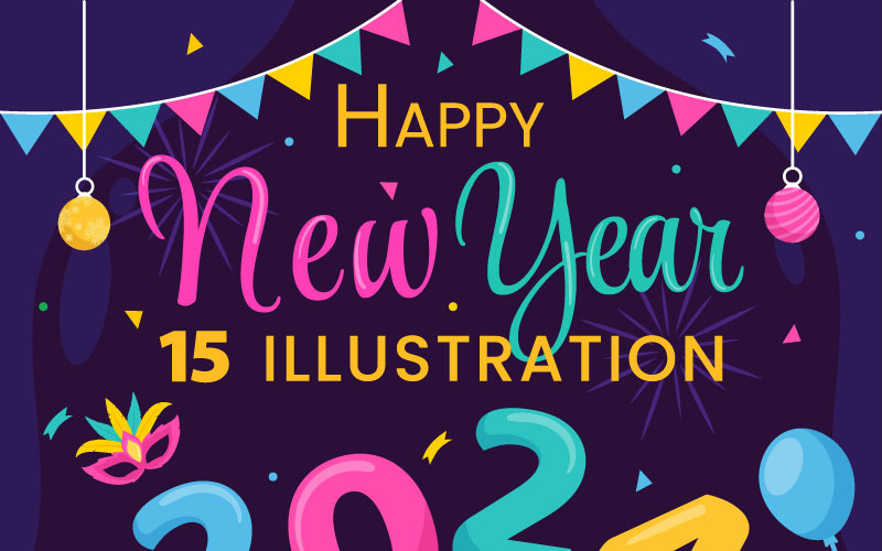 15 Ilustração de Feliz Ano Novo de 2024