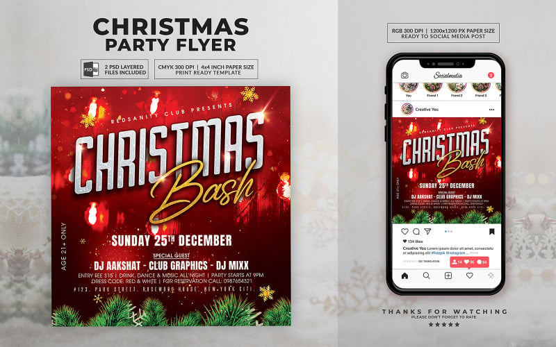 Modern Christmas Party Flyer Template - TemplateMonster