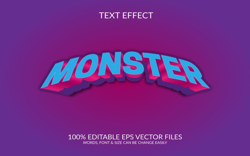 Plantilla de efecto de texto Eps vectorial editable 3D de monstruo