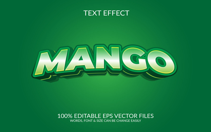 Plantilla de efecto de texto Eps vectoriales editables 3D de mango verde