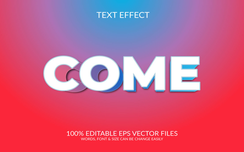 Przyjdź edytowalny szablon efektu tekstu wektorowego Eps 3D