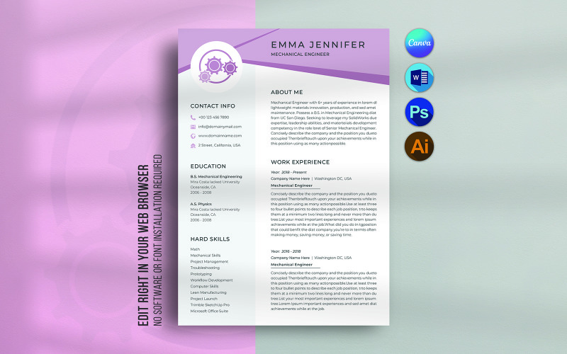 Canva en Word Engineering CV-sjabloonontwerp