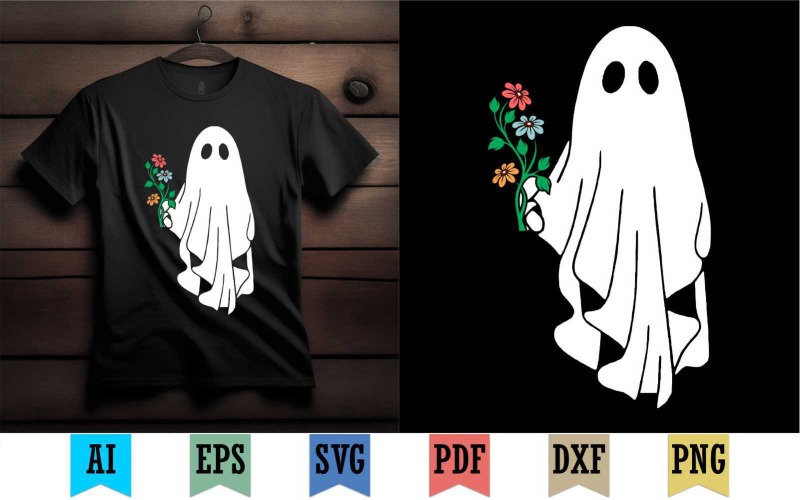 Fantôme floral rétro, t-shirt d’Halloween floral d’Halloween