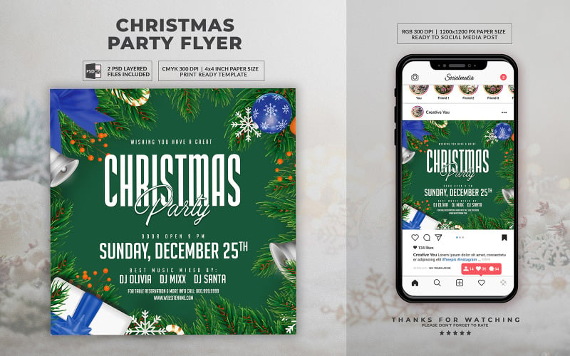 Green Christmas PSD Flyer Template #366342 - TemplateMonster